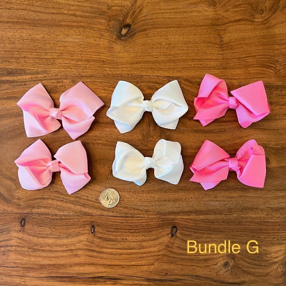 Grosgrain Ribbon Pink & White Bow x6 Bundle G